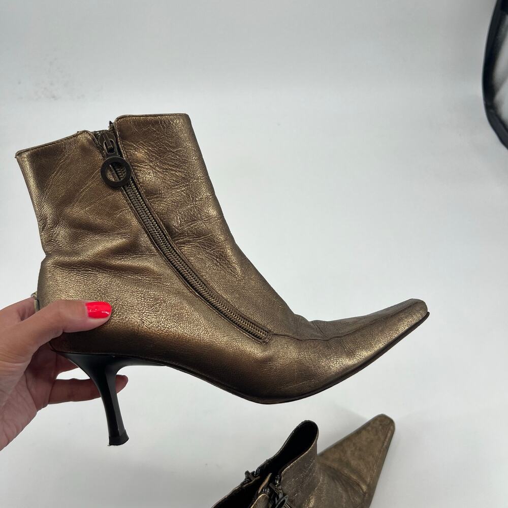 Donald J. Pliner Salona leather bronze metallic bootie gold stilletto size 8 - Picture 7 of 12